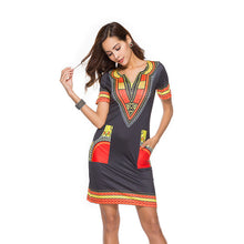 Load image into Gallery viewer, Sexy V Neck Patchwork African Print Mini Dresses